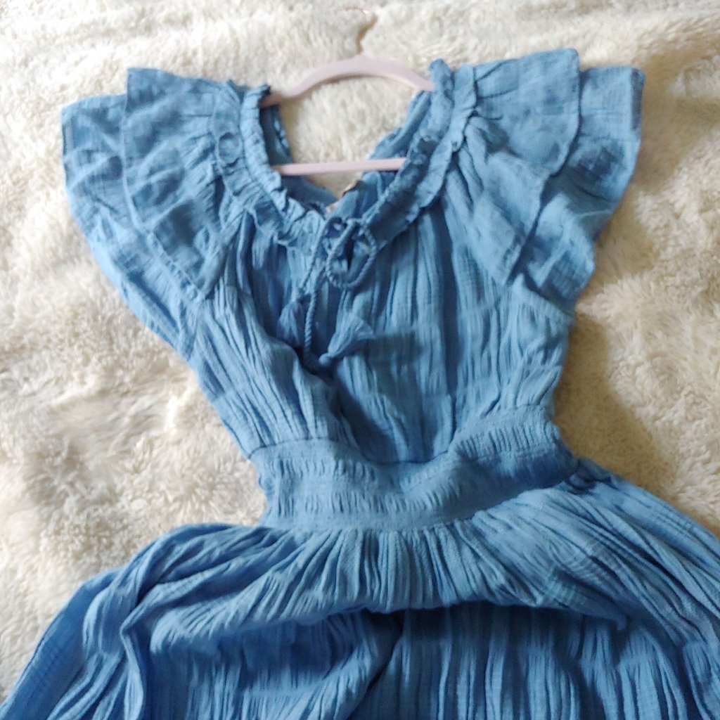 Cleobella Sky Blue Gauzy Tiered Boho Maxi Dress Medium